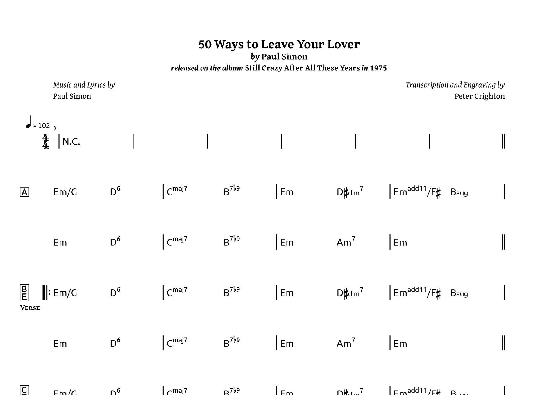 Preview image for Paul Simon – 50 Ways to Leave Your Lover: Chords