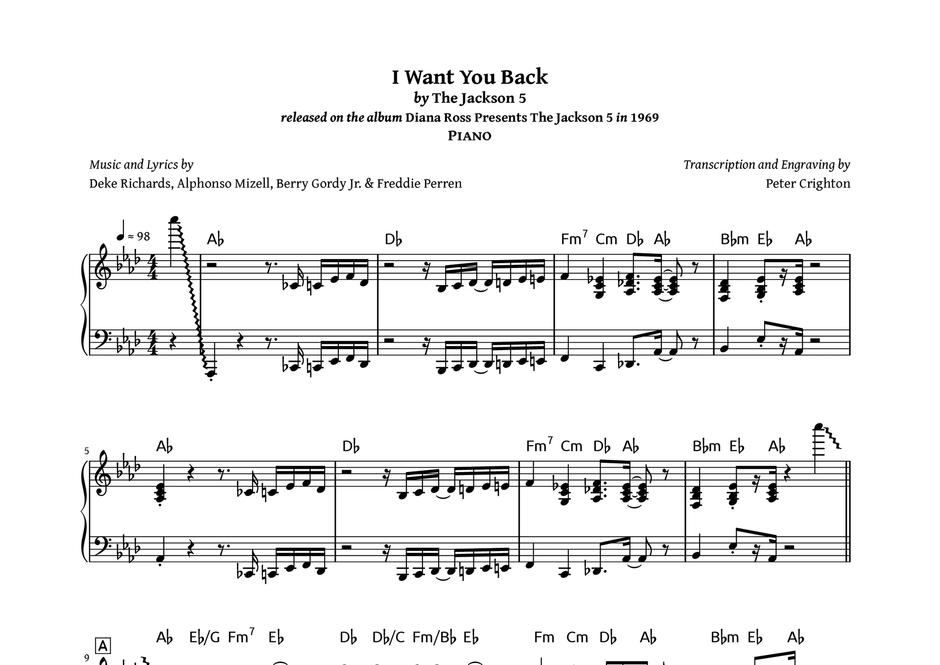 Preview image for The Jackson 5 – I Want You Back: Piano